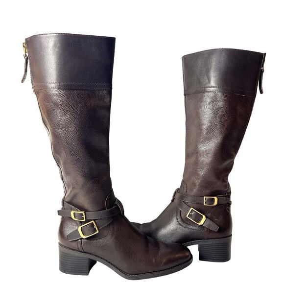 Franco Sarto Knee High Womens Size 7.5M Riding Boots Brown Leather Casual Zip Up - Picture 4 of 10